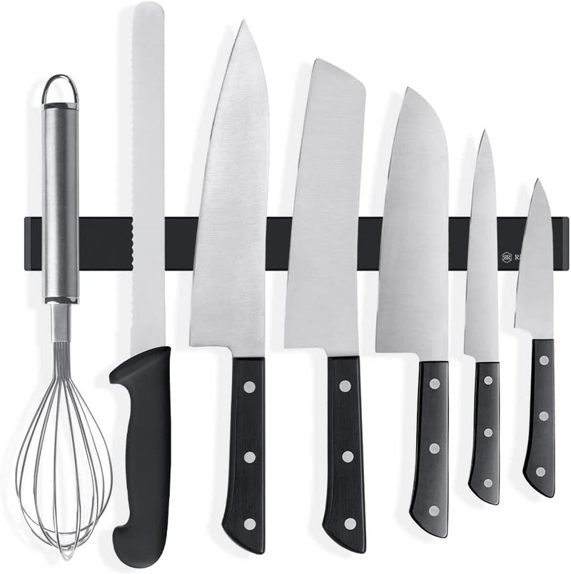 Rich&Ray Magnetic Knife Strip No Drilling, Kitchen Knife Magnetic Holder for Wall, Kitchen Accessories Organizer Bar or Used in Organizing Tools (Stainless Steel-12 inch, Black) - Image 1